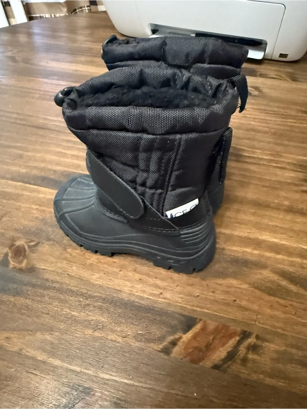 Kids Black Insulated Winter Boots with Adjustable Top